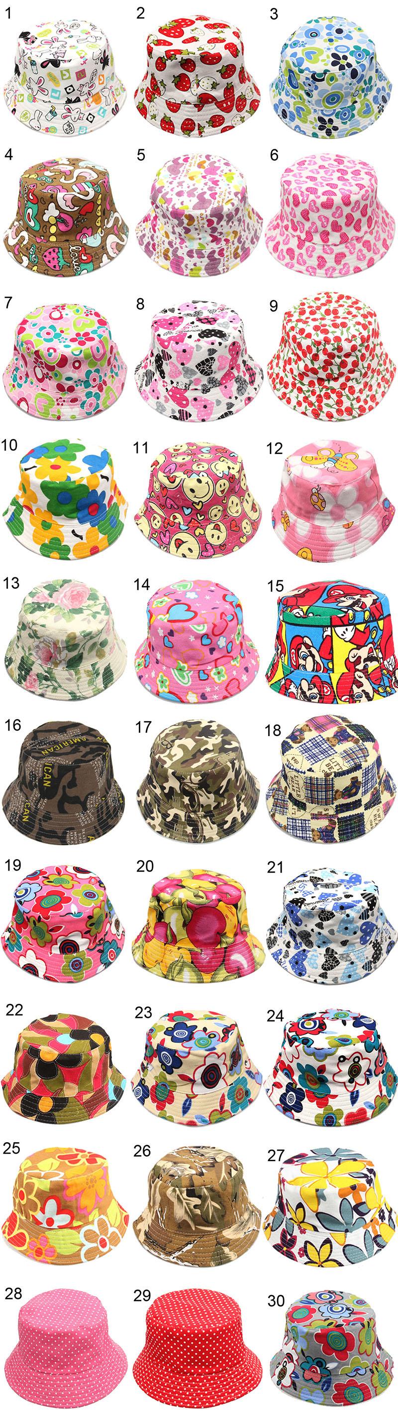 Children Bucket Hat 30 Colors Casual Flowers Printed Basin Canvas Topee Kids Hats Baby Beanie Caps 2-5T